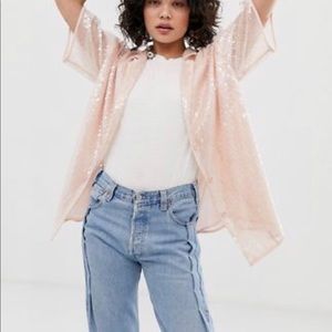Emory Park ASOS Pink Sequin Short Sleeve Button Up